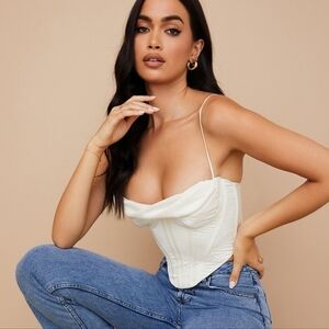 House of CB Bea Draped Satin Cropped Corset in Ivory size L+ NWT